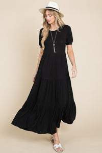 Simple Black Tiered Maxi Dress