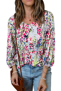 Green Floral Print Puffy Sleeve Loose Blouse | Tops/Blouses & Shirts