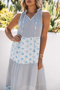 Maxi Dress | Sky Blue Abstract Print Sleeveless Dress