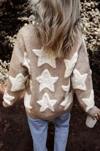 Khaki Star Pattern Winter Sweater with Pockets