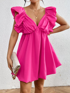 Mini Dress | Ruffled V-Neck Cap Sleeve Dress