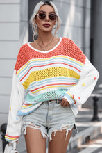 Load image into Gallery viewer, Multicolor Hollow Striped Knit Contrast Sleeve Sweater | Tops/Sweaters &amp; Cardigans
