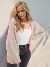 Load image into Gallery viewer, Double Take Contrast Open Front Dropped Shoulder Cardigan
