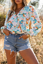 Load image into Gallery viewer, Sky Blue Floral Print Wrap Long Sleeve Bodysuit | Tops/Bodysuits
