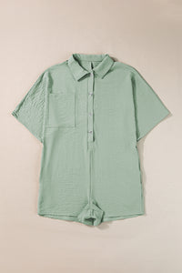 Loose Romper | Spinach Green Half Button Collared