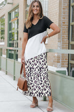 Load image into Gallery viewer, T Shirt Maxi Dress | Black Leopard Color Block Side Slit Dress
