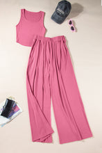 Load image into Gallery viewer, Pink Textured Sleeveless Crop Top and Wide Leg Pants Outfit | Two Piece Sets/Pant Sets
