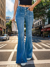 Load image into Gallery viewer, Blue Jeans | Button Fly Bootcut Blue Jeans with Pockets
