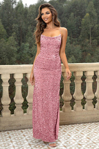 Formal Dress | Sequin Backless Split Maxi Dress