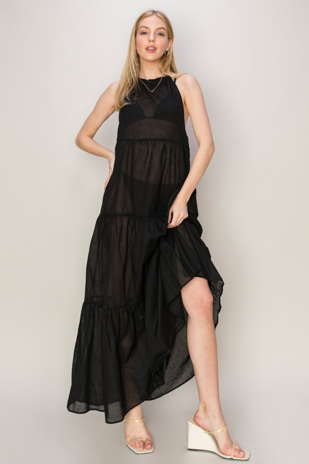 Black Maxi Dress | Halter Neck Cover Up Dress