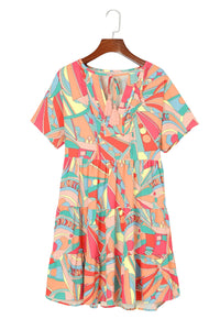 Multicolor Abstract Geometric Print Tassel Tie Flared Dress | Dresses/Mini Dresses