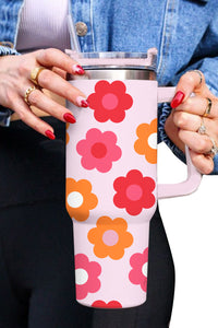 Multicolor Flower Print Handled Stainless Steel Vacuum Cup 40oz | Accessories/Tumblers