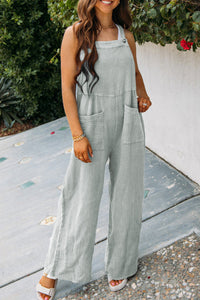 Gray Textured Wide Leg Overall with Pockets | Bottoms/Pants & Culotte