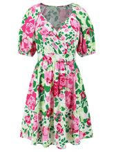 Load image into Gallery viewer, Printed Surplice Short Sleeve Dress | Dress
