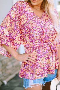 Boho Floral Print Belted Surplice Blouse | Tops/Blouses & Shirts