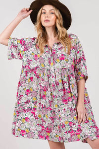 Mini Dress | Floral Button Down Mini Shirt Dress