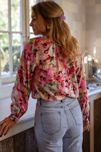 Load image into Gallery viewer, Floral Print Blouse | Ruffled Stitch Buttoned Top
