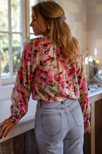 Floral Print Blouse | Ruffled Stitch Buttoned Top