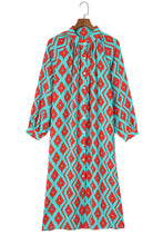 Load image into Gallery viewer, Shirt Dress | Sky Blue Western Geometric Print Split Buttoned
