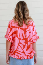 Load image into Gallery viewer, Strawberry Pink Abstract Printed Ruffled Top Wide Leg Pants Set
