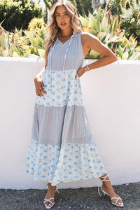 Maxi Dress | Sky Blue Abstract Print Sleeveless Dress