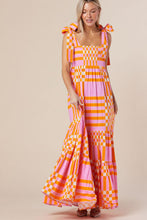 Load image into Gallery viewer, Pink Boho Gingham Tied Straps Smocked Maxi Dress | Dresses/Maxi Dresses
