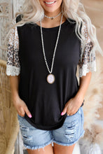 Load image into Gallery viewer, Black Ribbed Leopard Bell Sleeve Top
