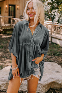 Dark Grey 3/4 Sleeve Tunic Babydoll Velvet Shirt | Tops/Blouses & Shirts