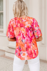 Fiery Red Floral Print Wide Sleeve Blouse | Tops/Blouses & Shirts