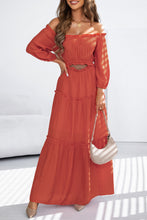 Load image into Gallery viewer, Maxi Dress | Orange Off Shoulder Balloon Sleeve Ruffled
