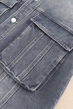 Load image into Gallery viewer, Loose Denim Jacket | Gray Chest Pockets Drop Shoulder Jacket
