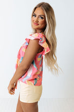 Load image into Gallery viewer, Pink Splotches Pattern Ruffled Cap Sleeve Shift Top | Tops/Blouses &amp; Shirts
