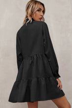 Load image into Gallery viewer, Black Frilled Stand Collar Long Sleeve Ruffle Dress | Dresses/Mini Dresses
