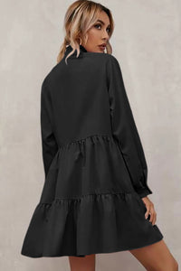 Black Frilled Stand Collar Long Sleeve Ruffle Dress | Dresses/Mini Dresses