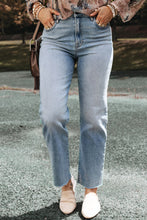 Load image into Gallery viewer, Light Blue Acid Wash Raw Edge Straight Jeans | Bottoms/Jeans
