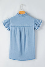 Load image into Gallery viewer, Denim Top | Raw Hem Button Up Cap Sleeve Blouse
