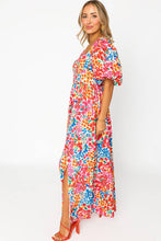 Load image into Gallery viewer, Maxi Dress | Puff Sleeve Thigh High Split Floral Dress
