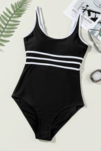 Load image into Gallery viewer, Black Contrast Trim Colorblock U Neck One Piece Swimwear | Swimwear/One Piece Swimsuit
