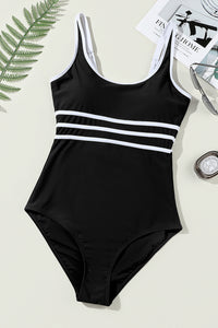 Black Contrast Trim Colorblock U Neck One Piece Swimwear | Swimwear/One Piece Swimsuit