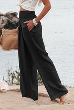 Load image into Gallery viewer, Black Shirred High Waist Plus Size Wide Leg Pants | Plus Size/Plus Size Bottoms
