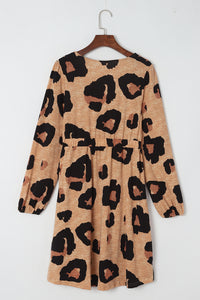 Mini Dress | Leopard Print Bubble Sleeve Loose Knit