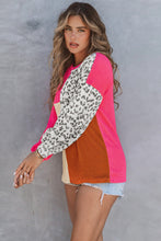 Load image into Gallery viewer, Rose Leopard Patchwork Color Block Ribbed Long Sleeve Top | Tops/Long Sleeve Tops
