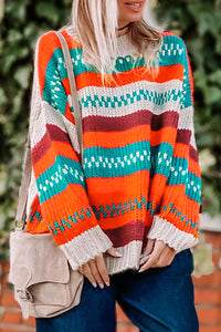 Multicolor Color Block Striped Loose Sleeve Sweater | Tops/Sweaters & Cardigans