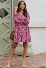 Load image into Gallery viewer, Purple Smocked V Neck Puffy Sleeve Floral Dress | Dresses/Floral Dresses
