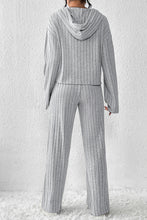 Load image into Gallery viewer, Wide Leg Pants Set | Gray Ribbed Knit Slouchy Hoodie
