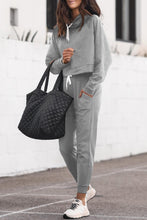 Load image into Gallery viewer, Lounge Set | Gray Drawstring Hoodie and High Waist Pants
