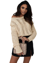 Load image into Gallery viewer, Drop Shoulder Sweater | Khaki Eyelets Cable Knit
