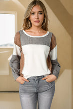 Load image into Gallery viewer, Medium Grey Exposed Seam Color Block Patchwork Top
