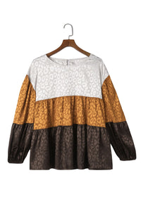 Leopard Color Block Balloon Sleeve Blouse | Tops/Blouses & Shirts