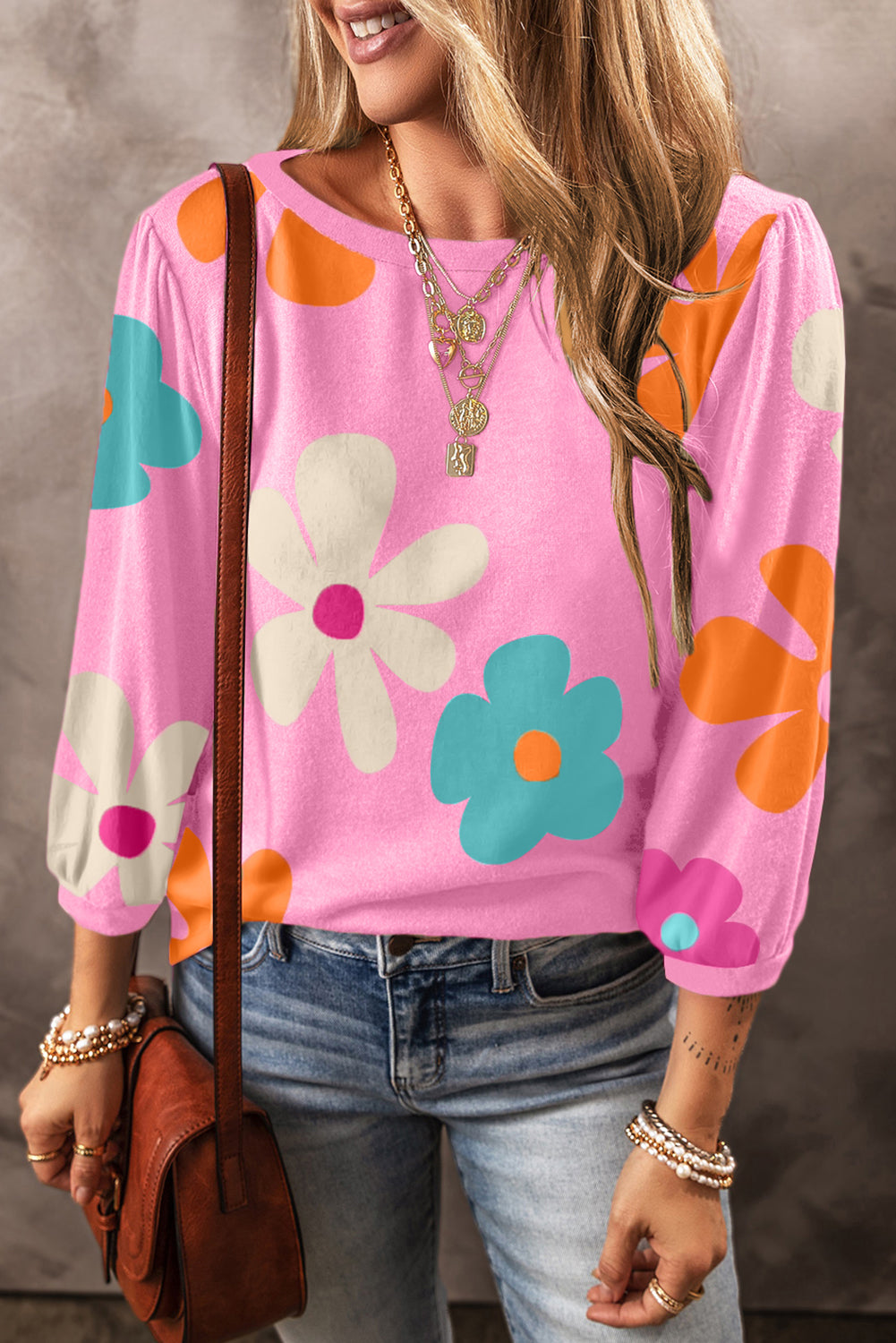 Rose Cute Flower Print Bracelet Sleeve Top | Tops/Tops & Tees